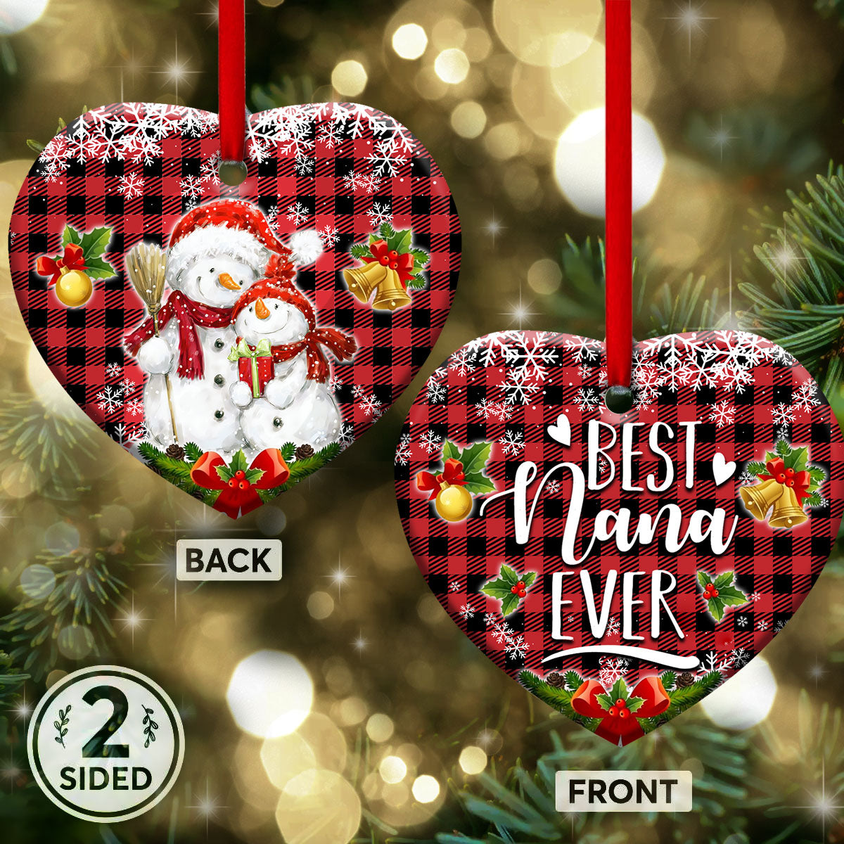 Family Snowman Gift For Grandma Best Nana Ever Heart Ceramic Ornament - Christmas Ornament - Christmas Gift