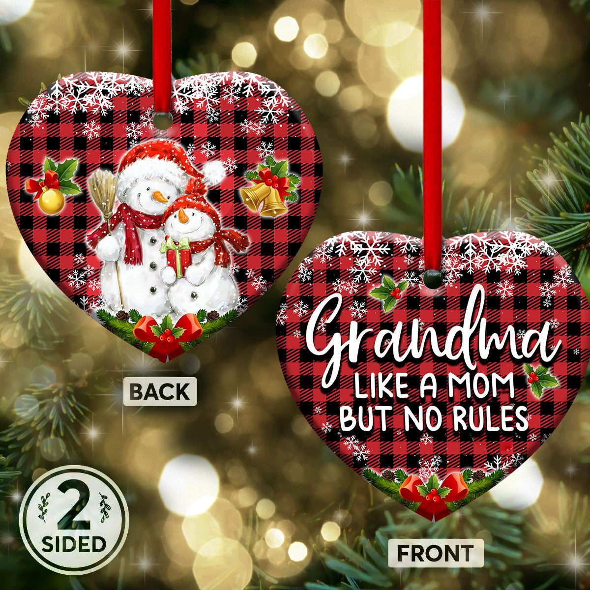 Family Snowman Grandma Like Mom But No Rules Heart Ceramic Ornament - Christmas Ornament - Christmas Gift