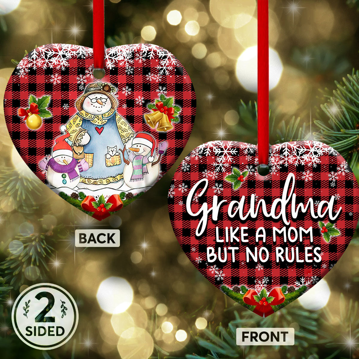 Family Snowman Grandma Like Mom But No Rules Love For All Grandkids Heart Ceramic Ornament - Christmas Ornament - Christmas Gift