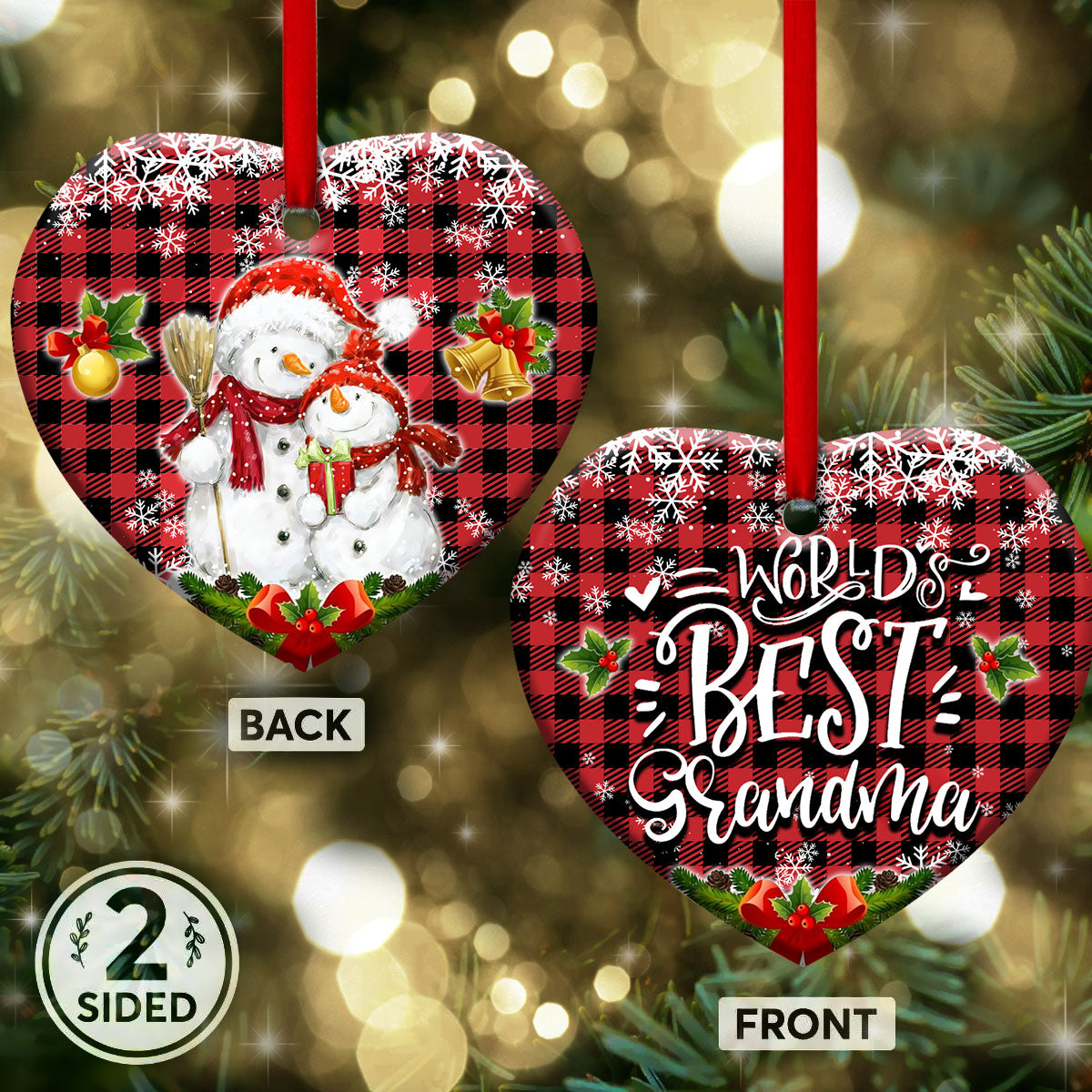 Family Snowman World Best Grandma Heart Ceramic Ornament - Christmas Ornament - Christmas Gift