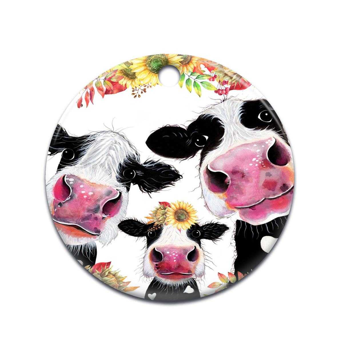 Farm Animal Dairy Cattle Funny Sunflower Circle Ornament - Christmas Ornament - Ciaocustom