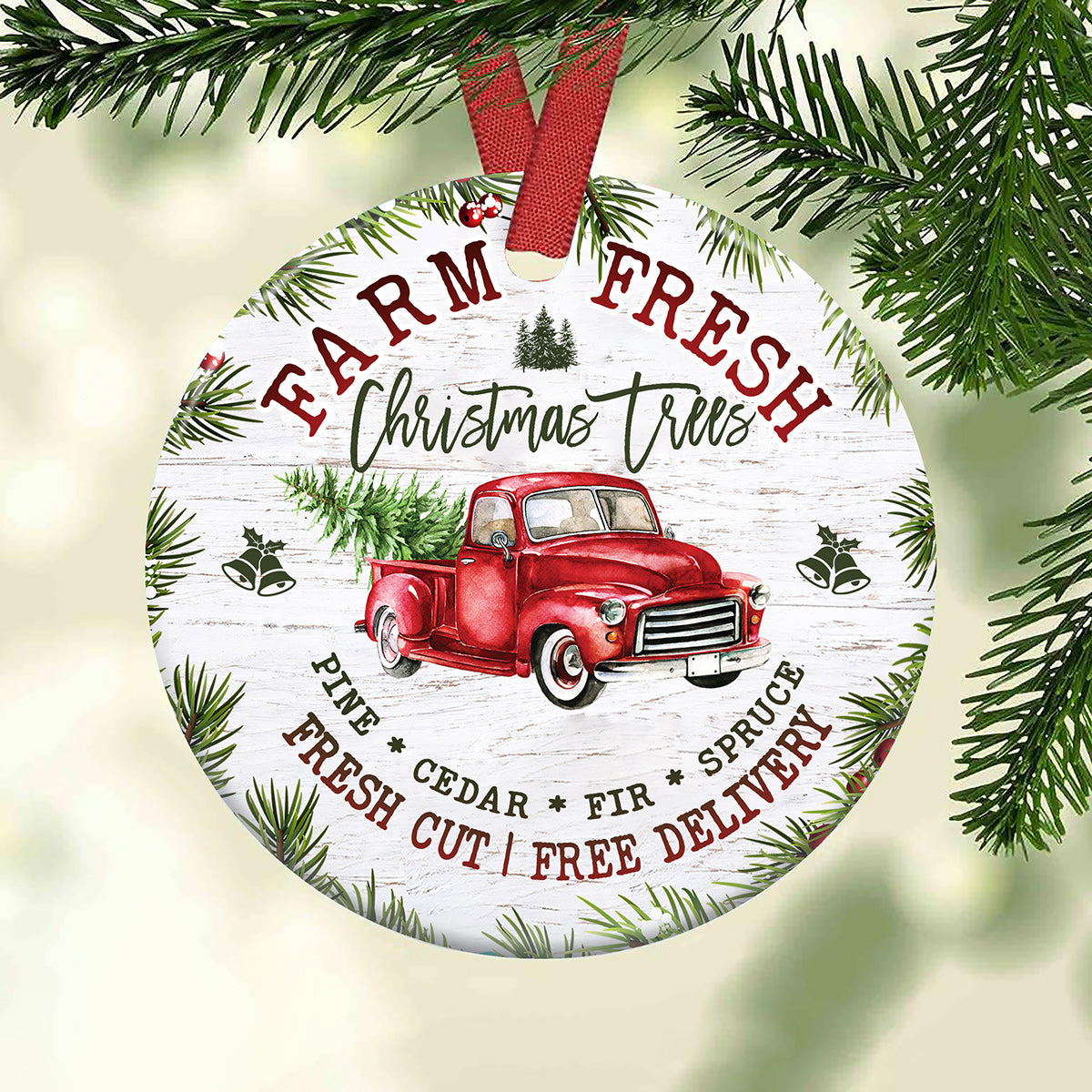 Farm Fresh Christmas Trees Ceramic Circle Ornament - Decorative Ornament - Christmas Ornament