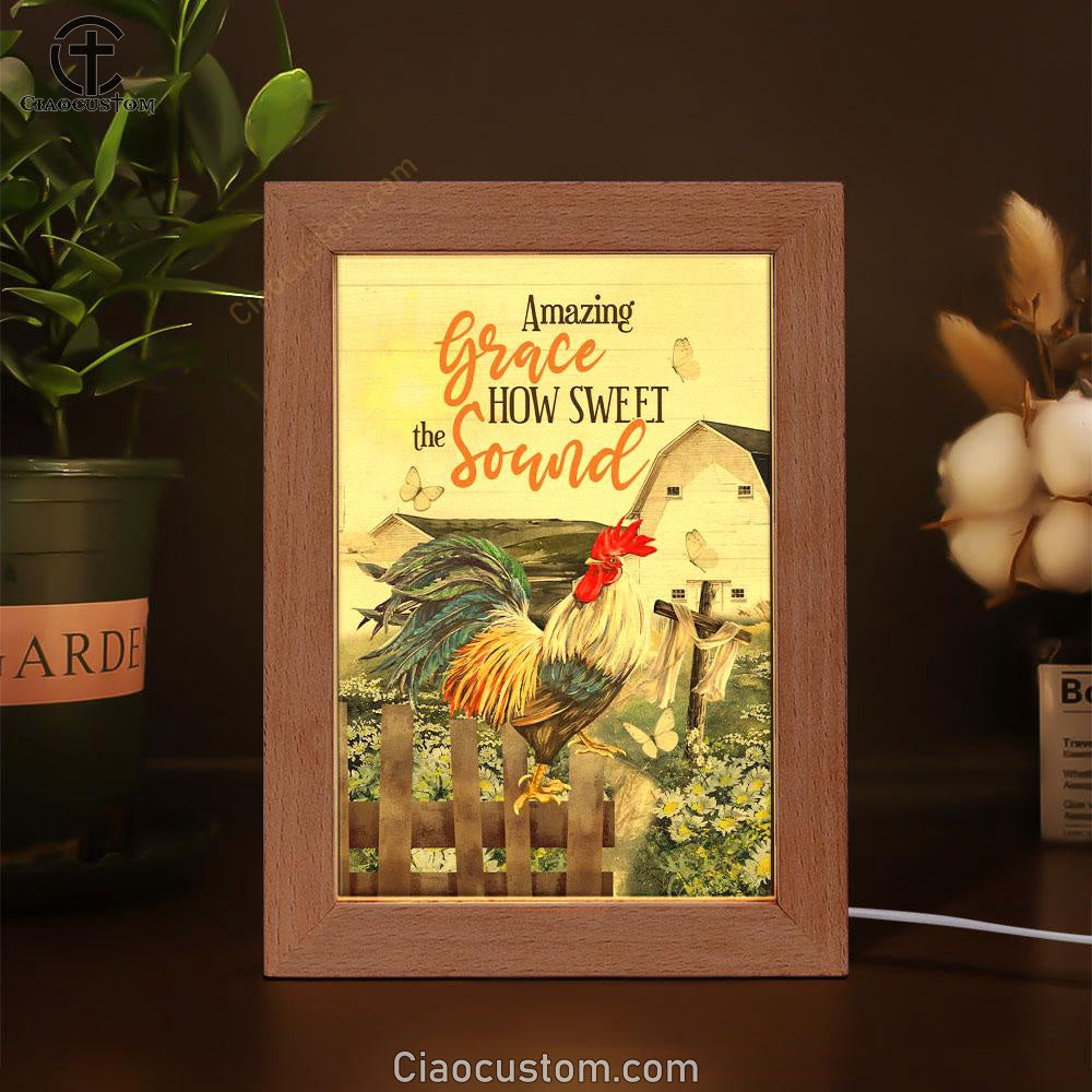 Farmhouse Style Amazing Grace How Sweet The Sound Frame Lamp Prints - Bible Verse Wooden Lamp - Scripture Night Light