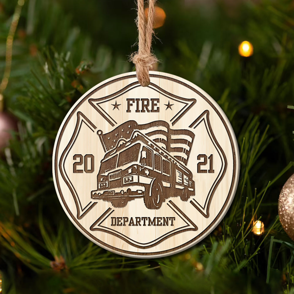 Fire Truck Firefighter Dept Ceramic Circle Ornament - Decorative Ornament - Christmas Ornament