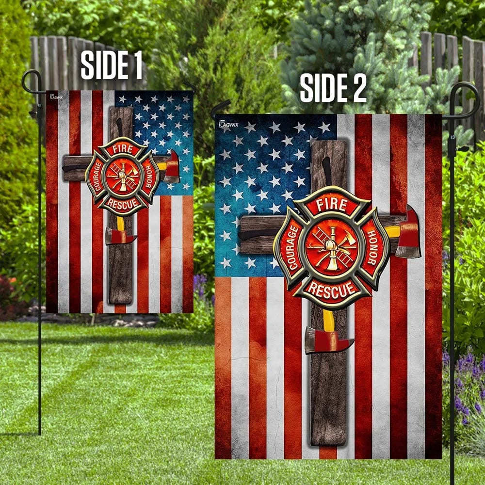 Firefighter Jesus Cross Flag - Outdoor Christian House Flag - Christian Garden Flags