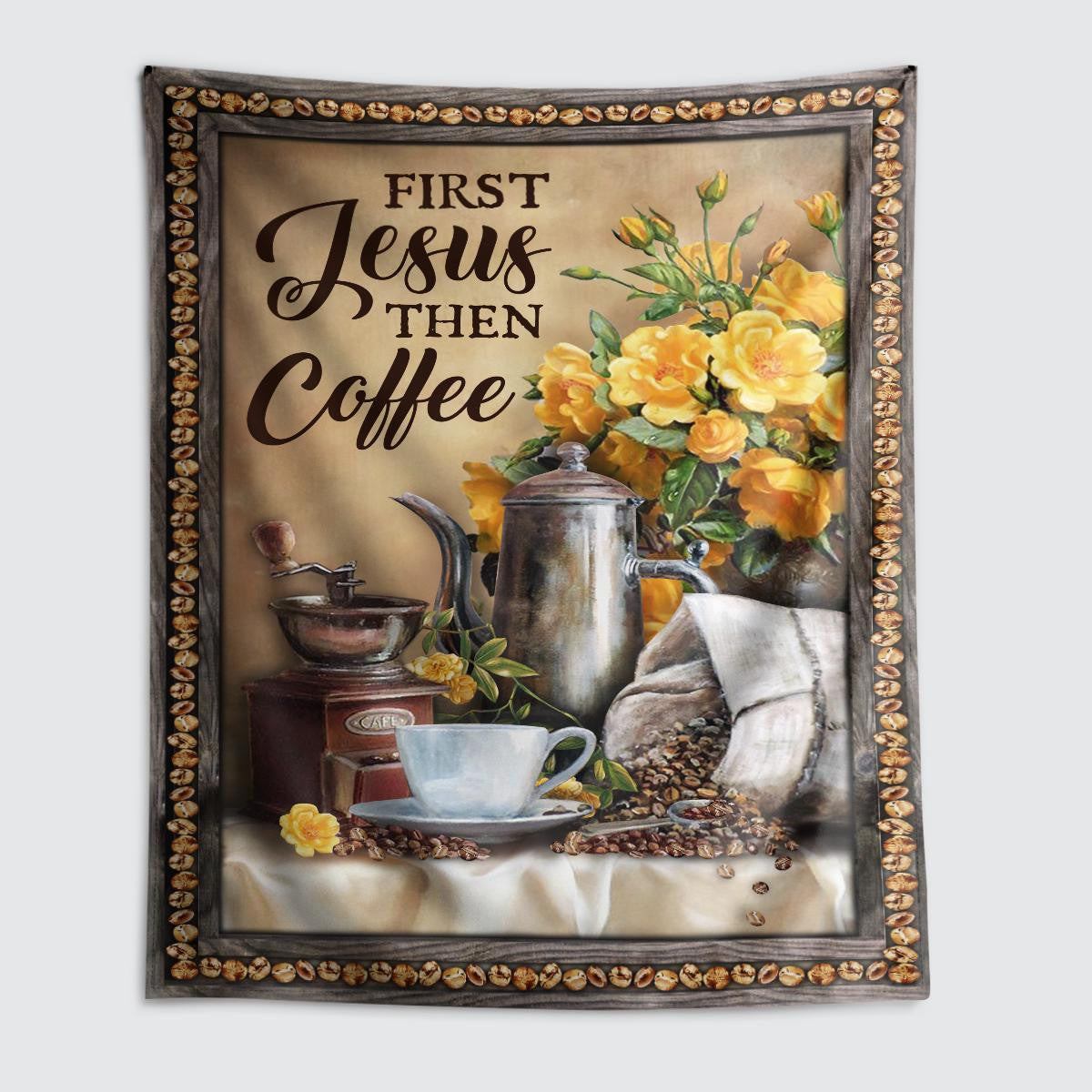 First Jesus Then Coffee Flower Cafe Cup God Tapestry Jesus Tapestry Christian Tapestry