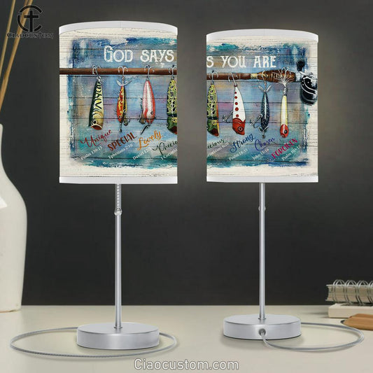 Fish Hook Fishing Rod- God Says You Are Table Lamp For Bedroom - Bible Verse Table Lamp - Religious Room Decor