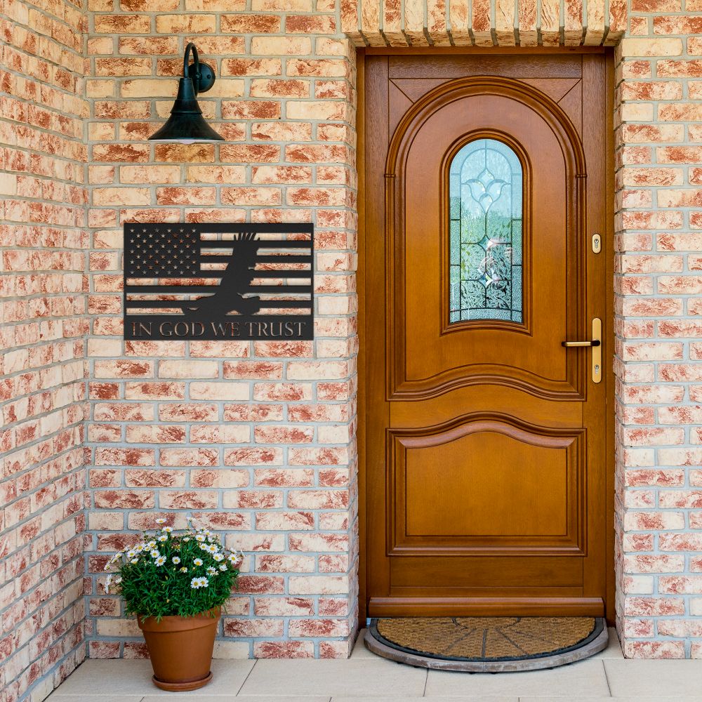 Flag Eagle Metal Sign - Christian Metal Wall Art - Religious Metal Wall Decor