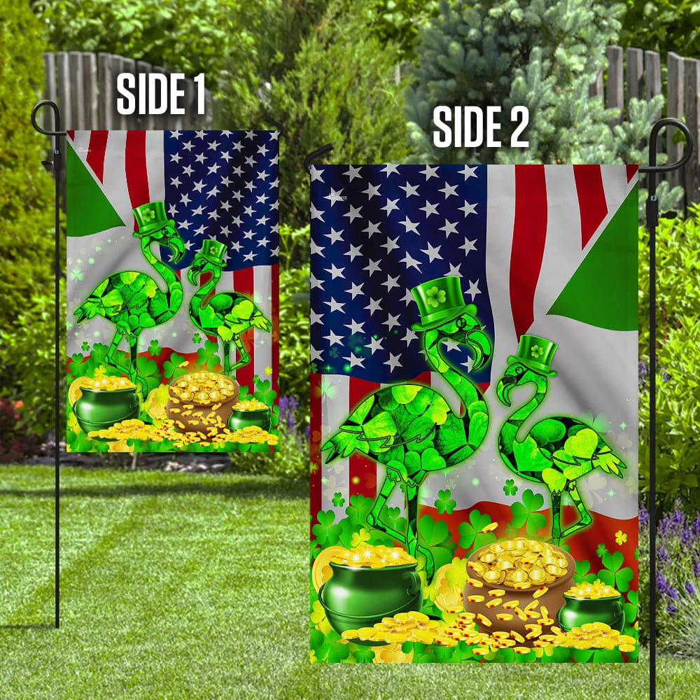 Flamingo House Flag - St Patrick's Day Garden Flag - Outdoor St Patrick's Day Decor
