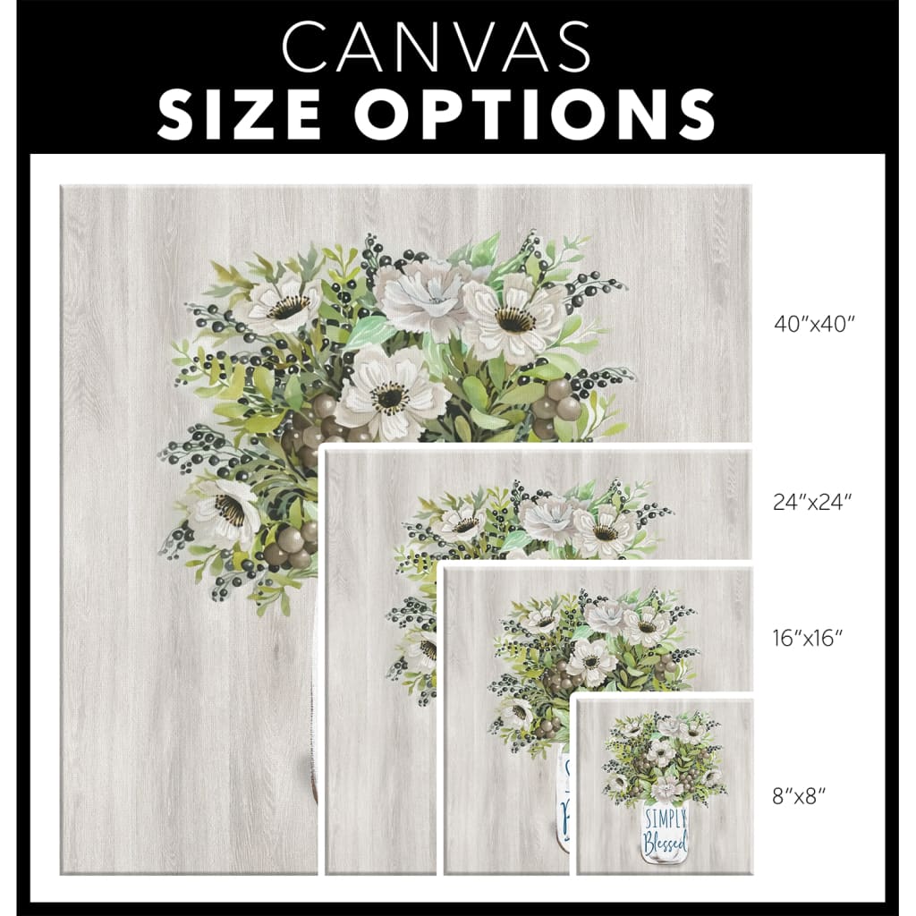 Floral Simply Blessed Canvas Wall Art - Christian Canvas Prints - Bible Verse Canvas