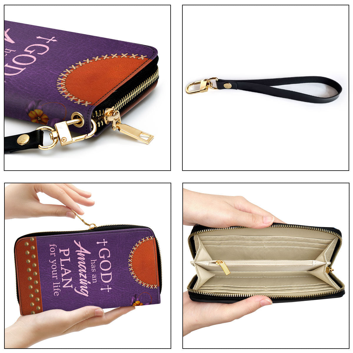 Flower And Cross God Has An Amazing Plan For Your Life Clutch Purse For Women - Personalized Name - Christian Gifts For Women