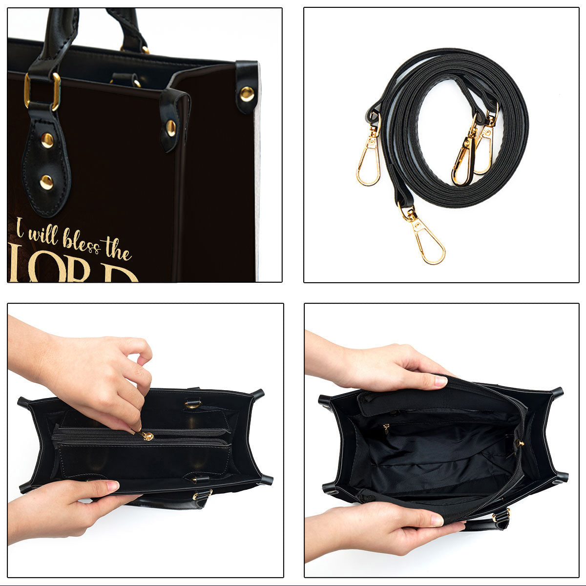 Flower & Butterfly Psalm 34 1 I Will Bless The Lord At All Times Leather Bag - Personalized Leather Bible Handbag - Christian Gifts for Women