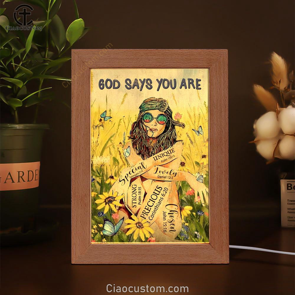 Flower Field, Green Meadow, Hippie, God Says You Are Frame Lamp