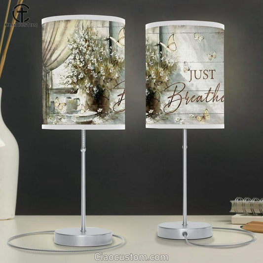 Flower Vase By The Window Vintage Painting Just Breathe Jesus Table Lamp