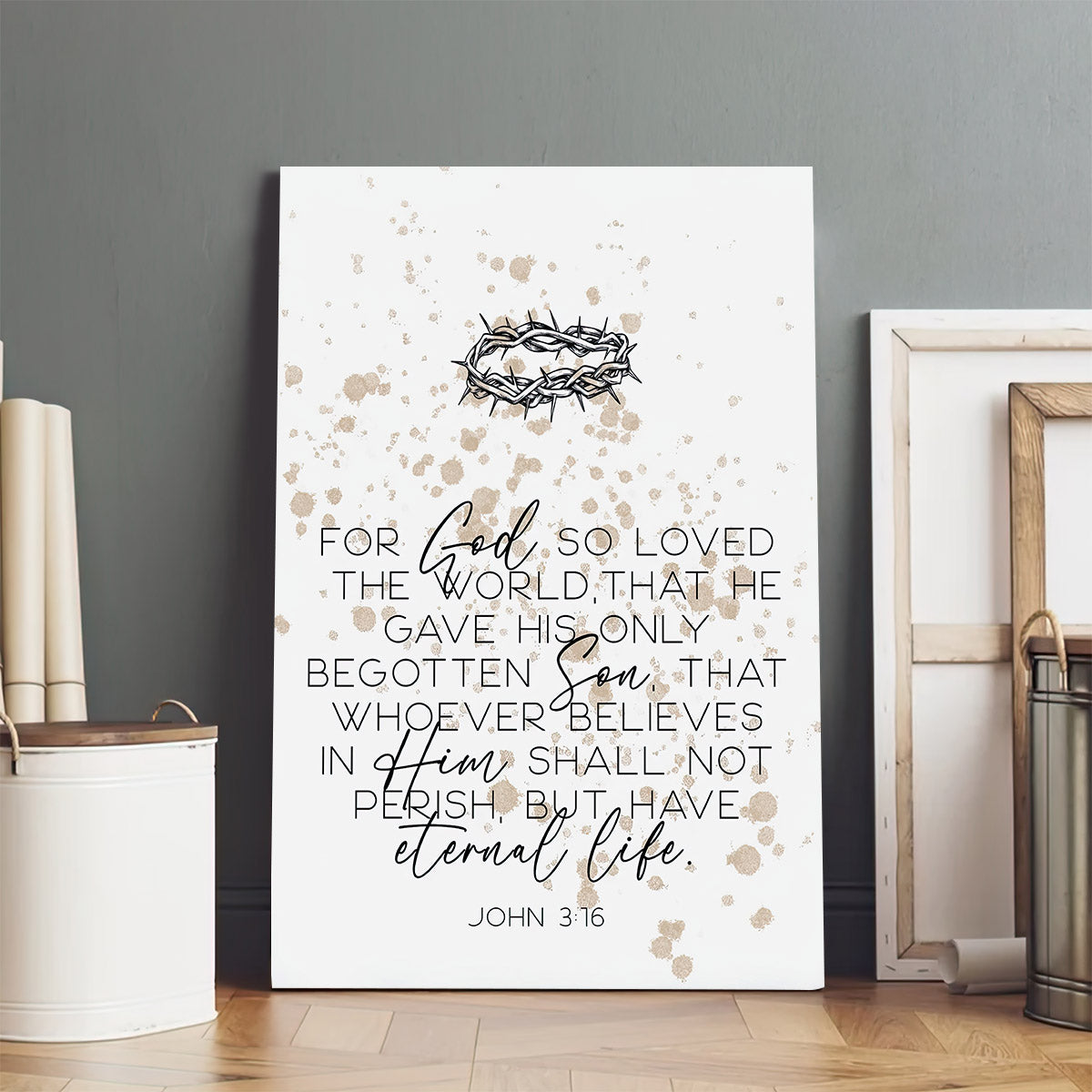 For God So Loved The World Prints Canvas - John 3 16 Church Wall Art - Christian Wall Decor