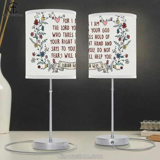 For I Am The Lord Your God Isaiah 4113 Bible Verse Table Lamp For Bedroom - Christian Room Decor