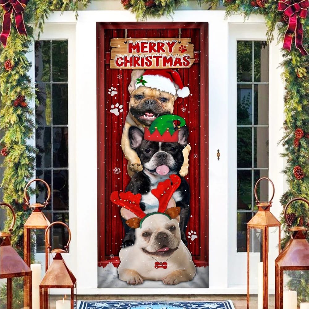 Frenchie Merry Christmas Door Cover - Christmas Outdoor Decoration