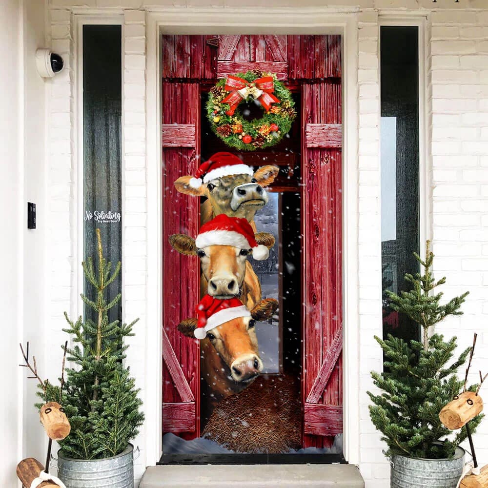 Funny Cow Christmas Door Cover - Cattle - Christmas Outdoor Decoration