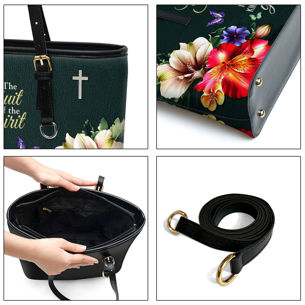 Galatians 522 23 The Fruit Of The Spirit Large Leather Tote Bag - Christ Gifts For Religious Women - Best Mother's Day Gifts