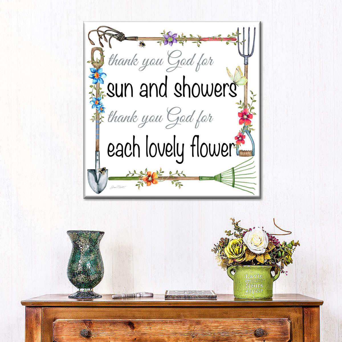 Garden Inspiration Thank You God For Sun And Shower Square Canvas Wall Art - Bible Verse Wall Art Canvas - Religious Wall Hanging