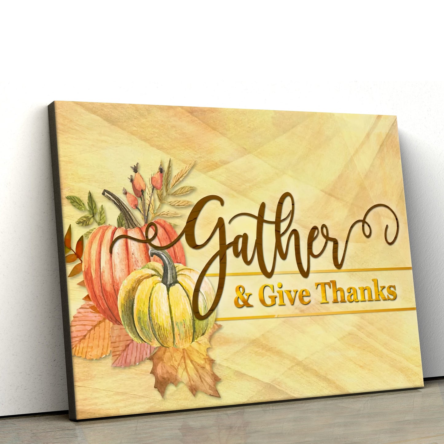 Gather And Give Thanks Christian Thanksgiving Wall Art Canvas - Wall Paintings