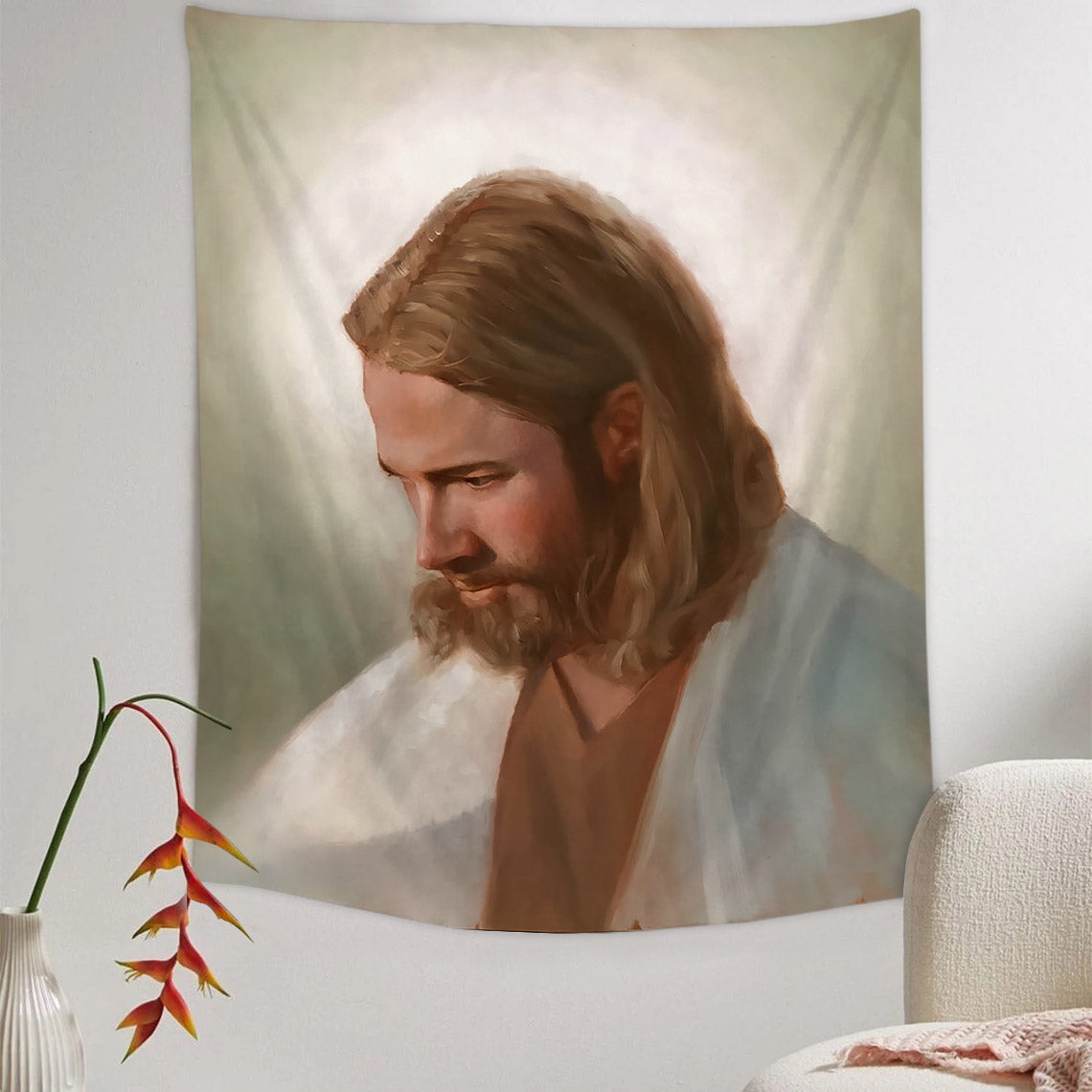 Gentle Savior Tapestry - Jesus Picture - Religious Tapestry - Christian Tapestry Wall Hangings