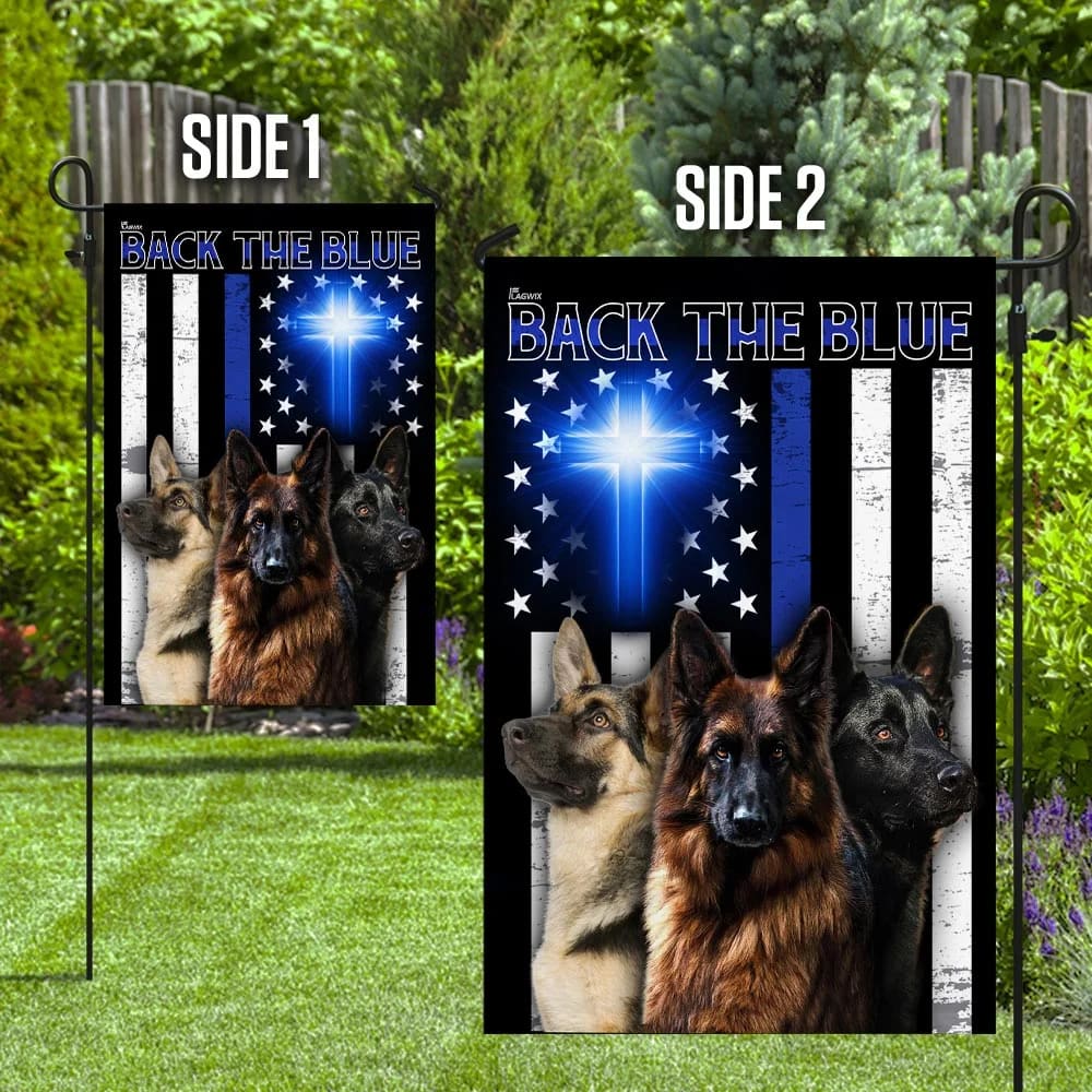 German Shepherd Back The Blue Christian Cross House Flags - Christian Garden Flags - Outdoor Christian Flag