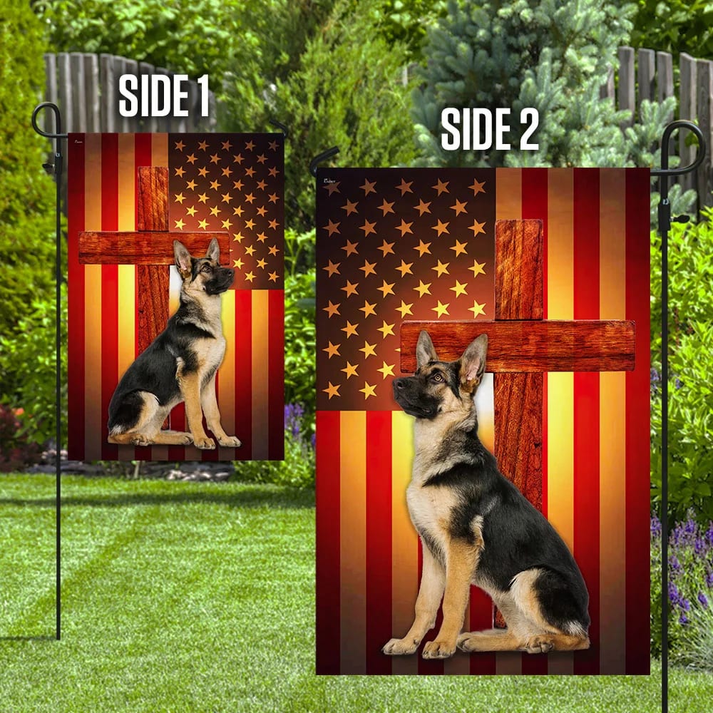 German Shepherd Jesus Cross American US House Flags - Christian Garden Flags - Outdoor Christian Flag