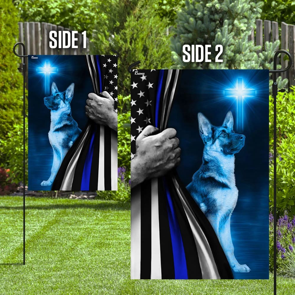 German Shepherd Police Dog House Flags Thin Blue Line Christian Cross House Flags - Christian Garden Flags - Outdoor Christian Flag