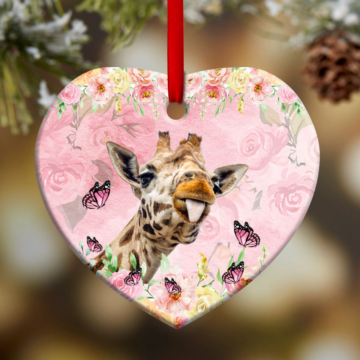 Giraffe 6 Heart Ceramic Ornament - Christmas Ornament - Christmas Gift