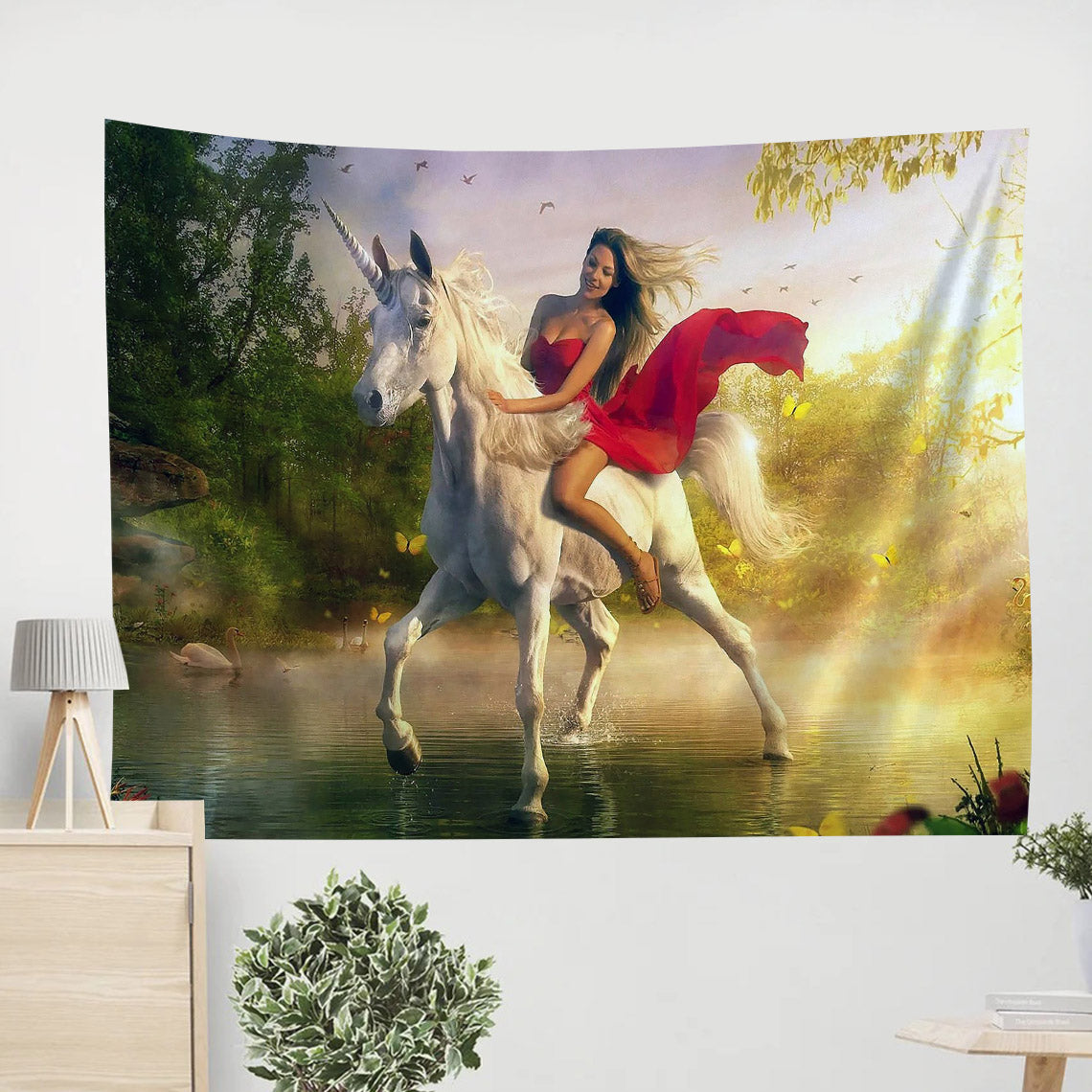 Girl And Unicorn Horse Painting Tapestry - Tapestry Wall Decor - Home Decor Living Room