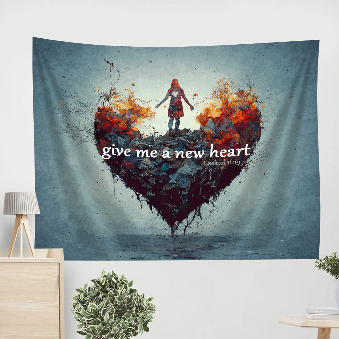 Give Me A New Heart Ezekiel 11 19 - Religious Tapestry - Christian Tapestry Wall Hanging - Tapestry Of Jesus