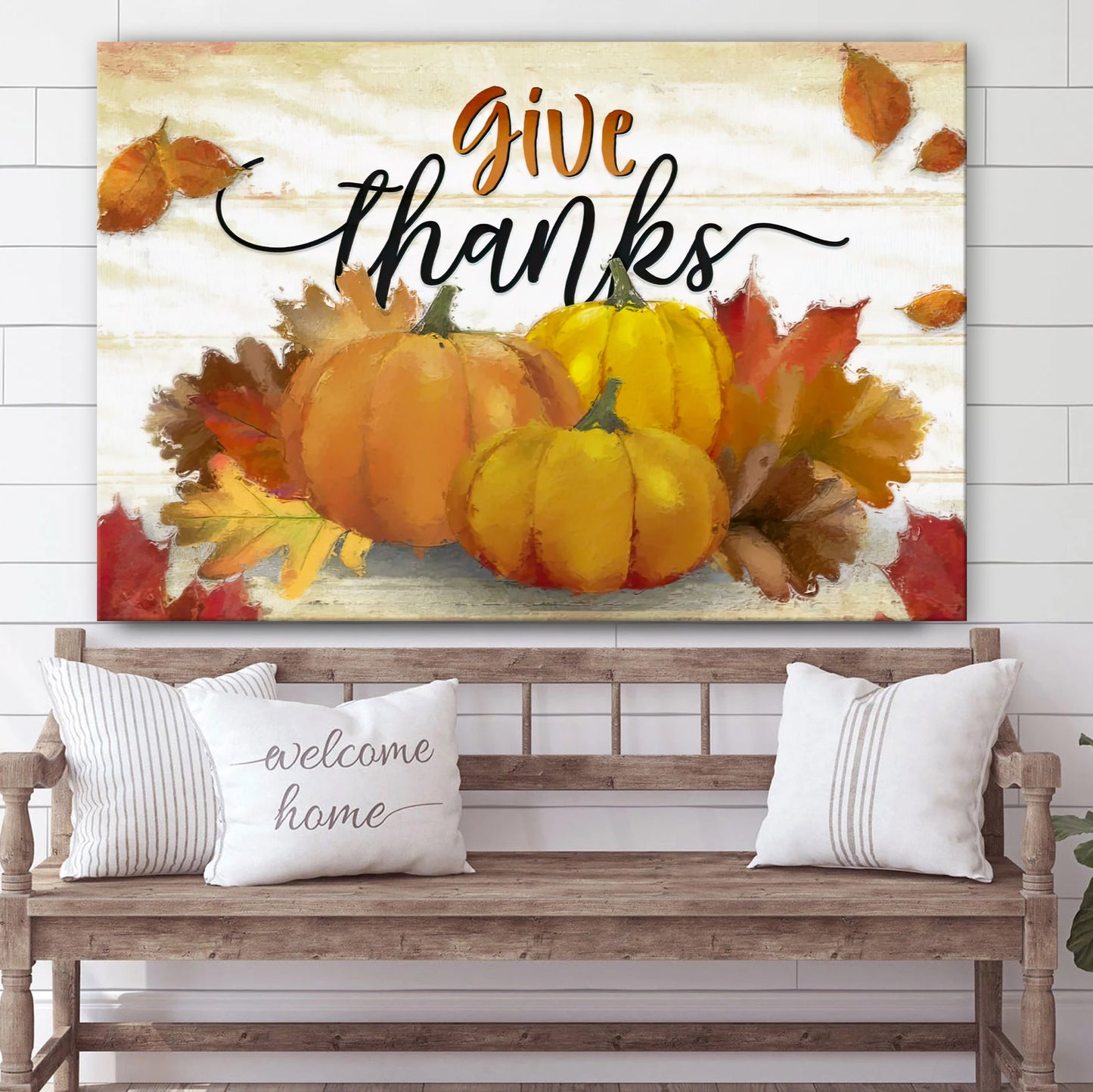 Give Thanks Pumpkin Fall Thanksgiving Wall Art Canvas - Wall Paintings