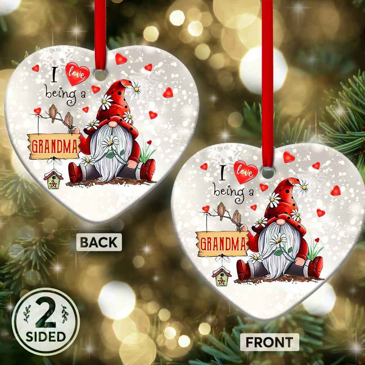 Gnome Family Grandma Heart Ceramic Ornament - Christmas Ornament - Christmas Gift