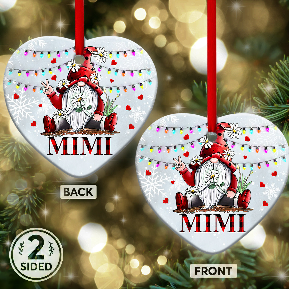 Gnome Family Mimi Heart Ceramic Ornament - Christmas Ornament - Christmas Gift