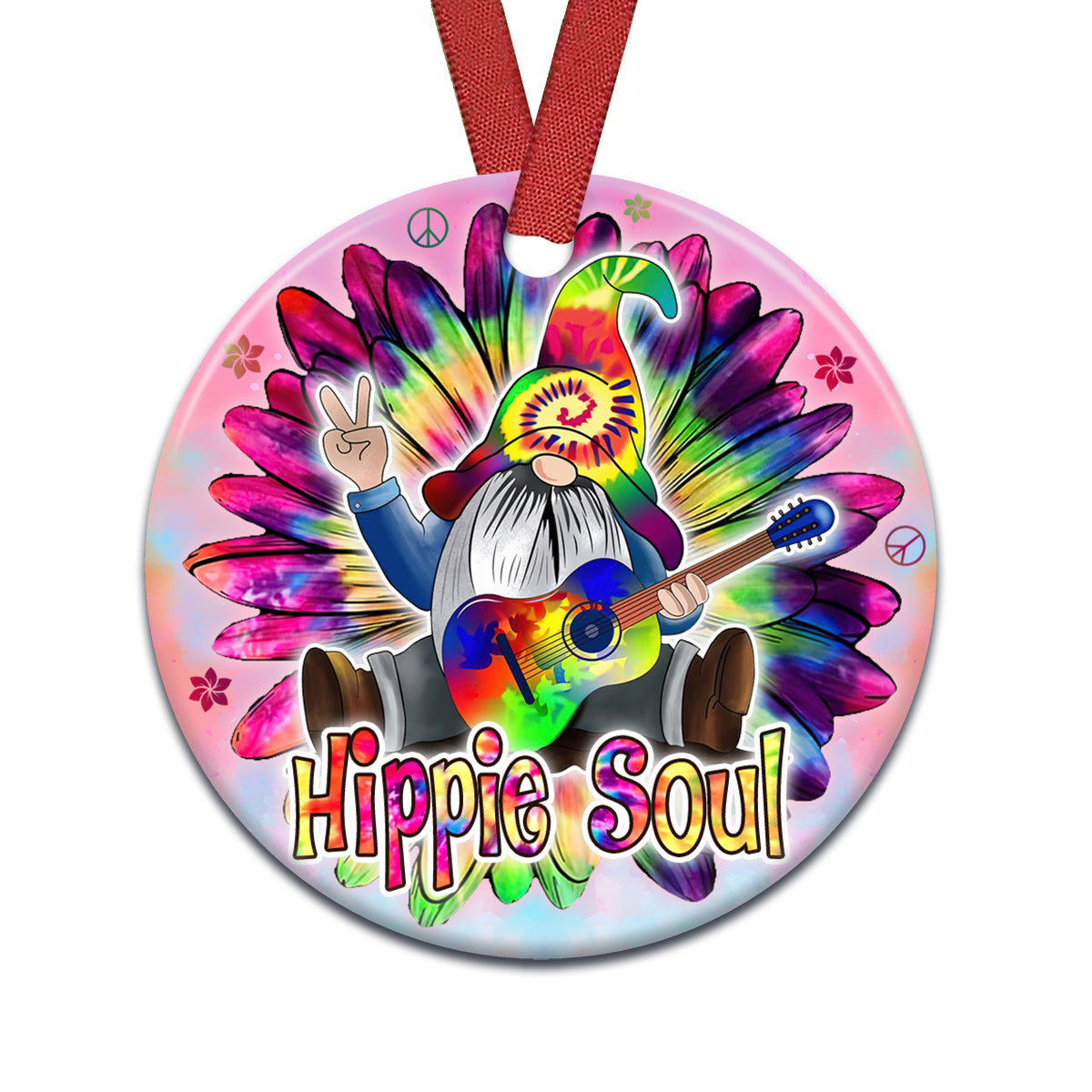 Gnome Hippie Soul Ceramic Circle Ornament - Decorative Ornament - Christmas Ornament