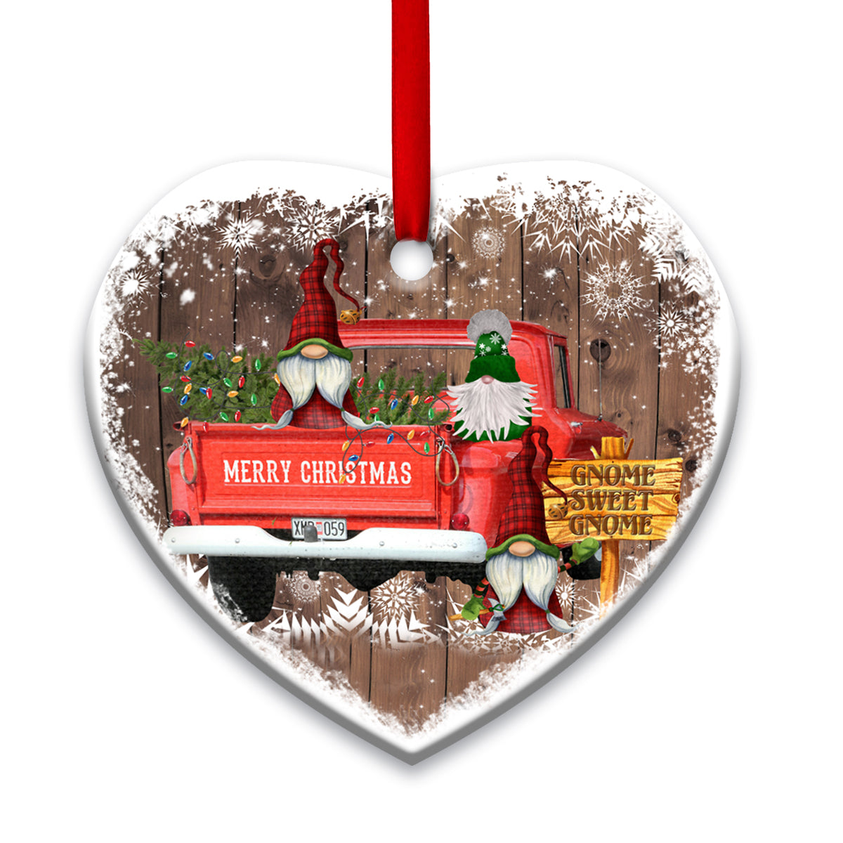 Gnome Red Truck Christmas Heart Ornament - Christmas Ornament - Ciaocustom