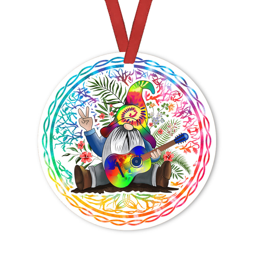 Gnome Tree Of Life Ceramic Circle Ornament - Decorative Ornament - Christmas Ornament