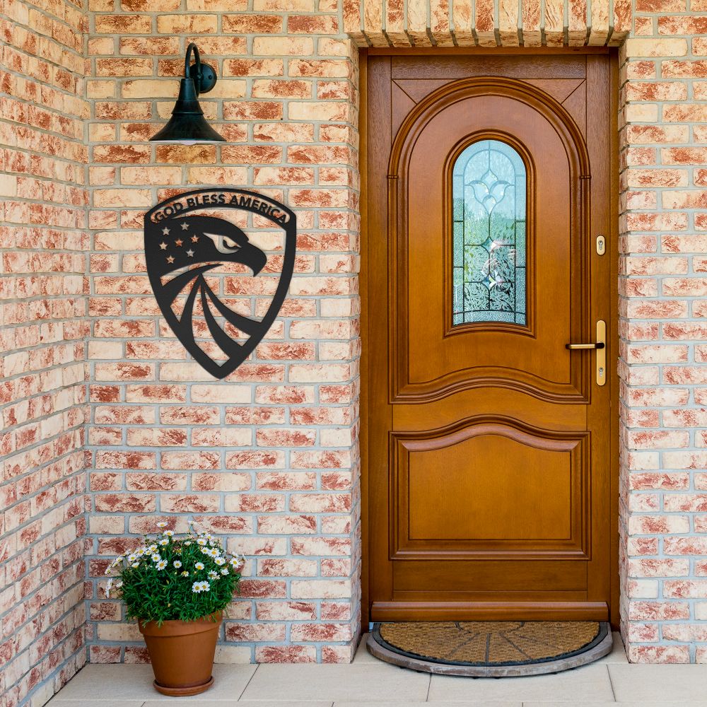 God Bless America Badge Metal Sign - Christian Metal Wall Art - Religious Metal Wall Decor