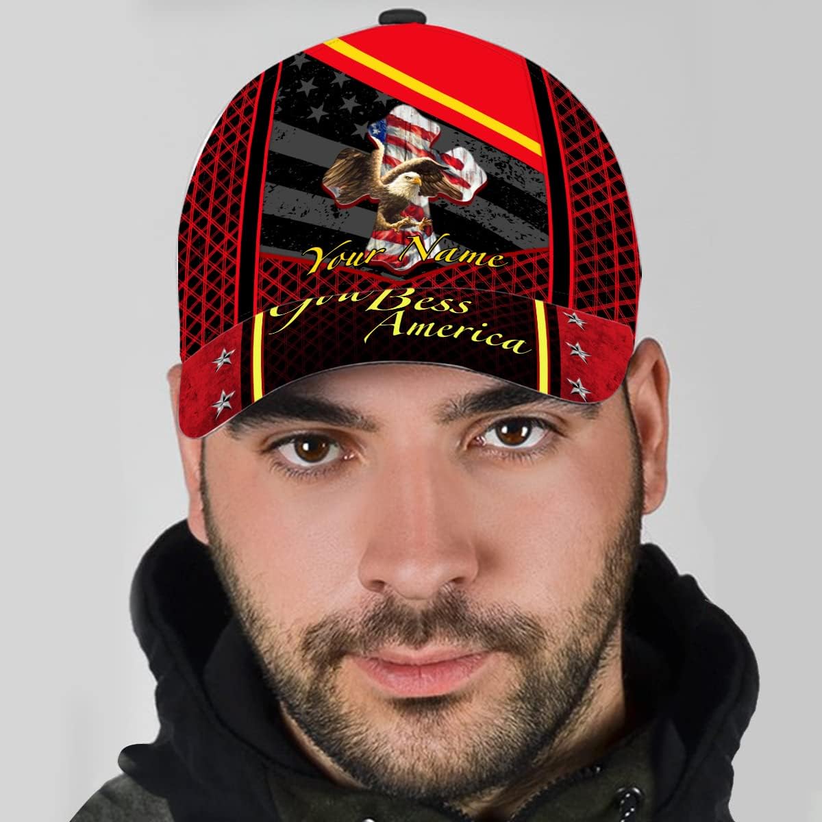 God Bless America Bald Eagle America Flag Custom Name All Over Print Baseball Cap - Christian Hats For Men Women