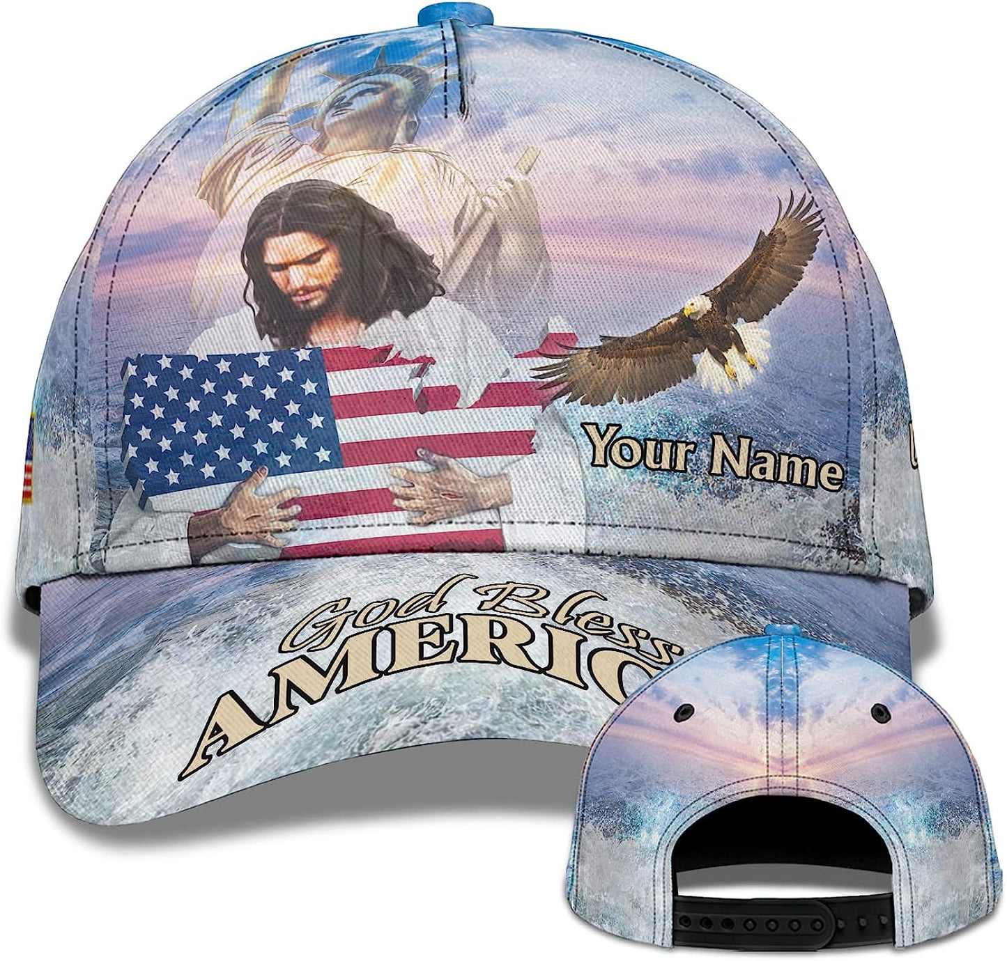 God Bless America Eagle Ball For Independence All Over Print Baseball Cap - Christian Hats For Men Women