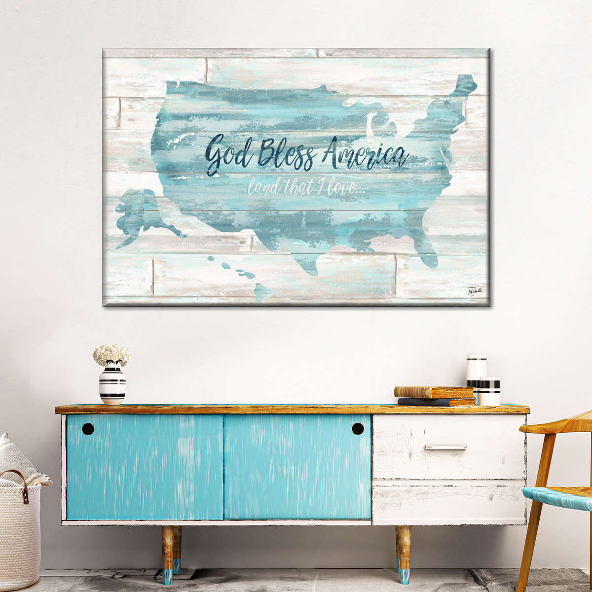 God Bless America USA Map Canvas Wall Art - Christian Canvas Wall Art - Religious Wall Art Canvas