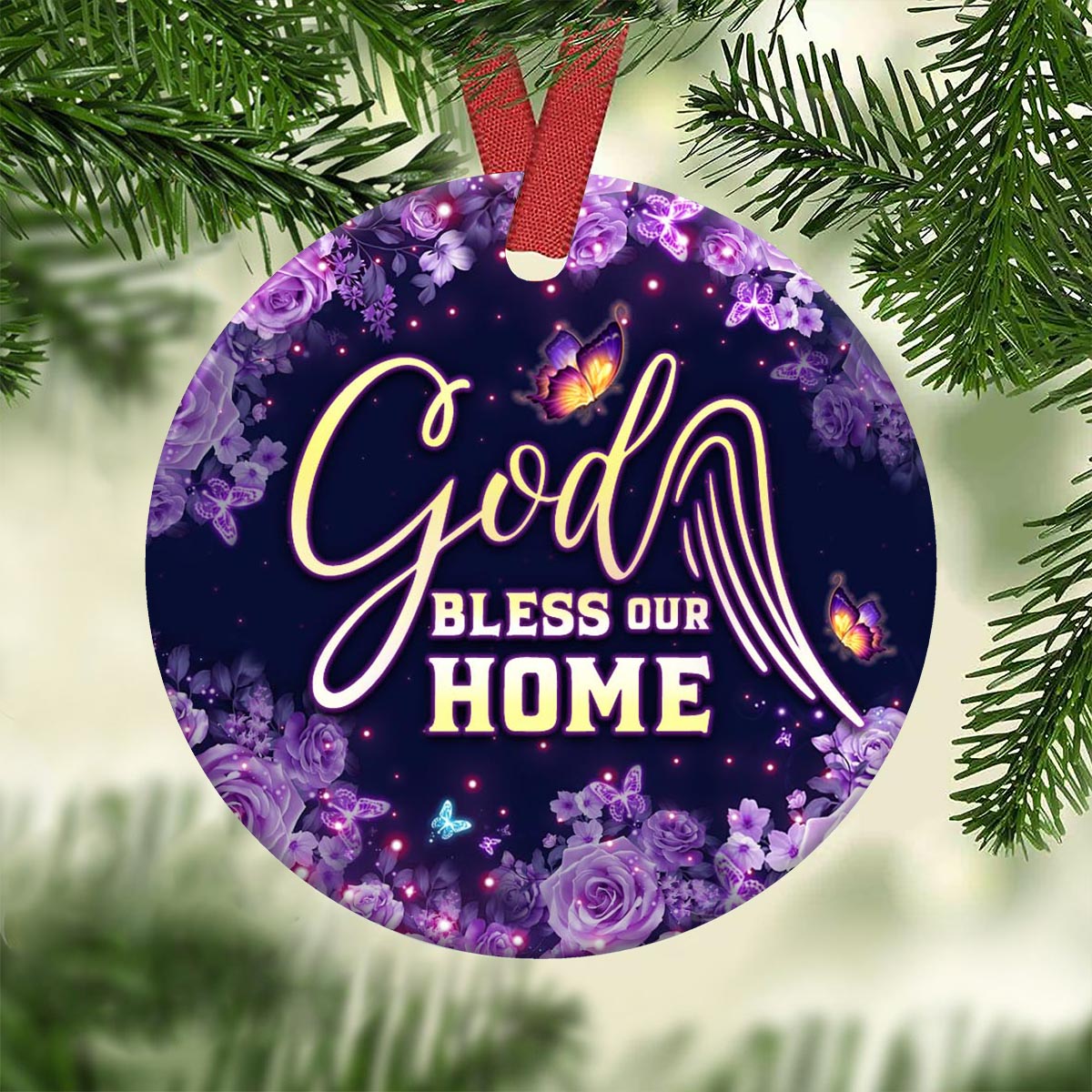 God Bless Our Home Butterfly Ceramic Circle Ornament - Decorative Ornament - Christmas Ornament