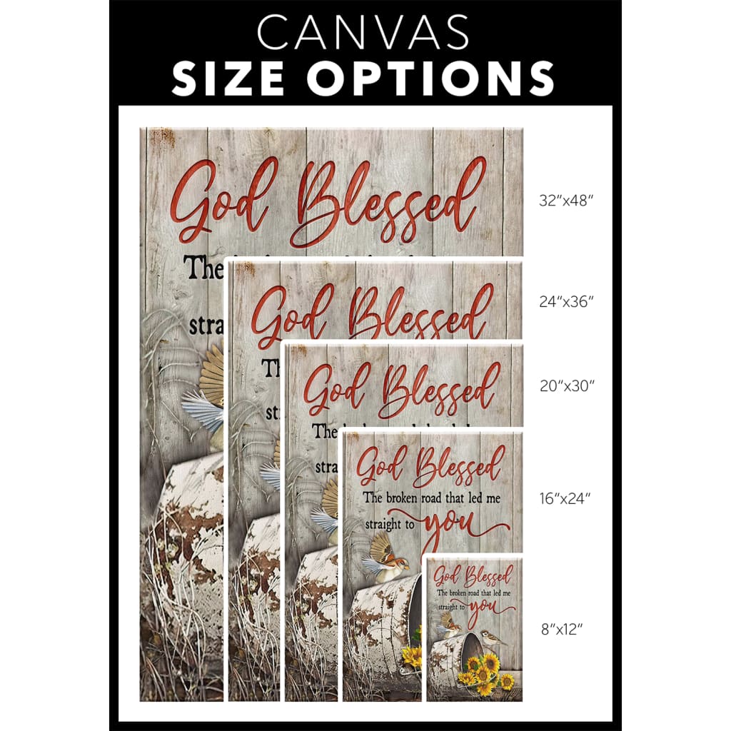 God Blessed The Broken Road Bird & Sunflower Canvas Wall Art - Christian Canvas Prints - Bible Verse Canvas