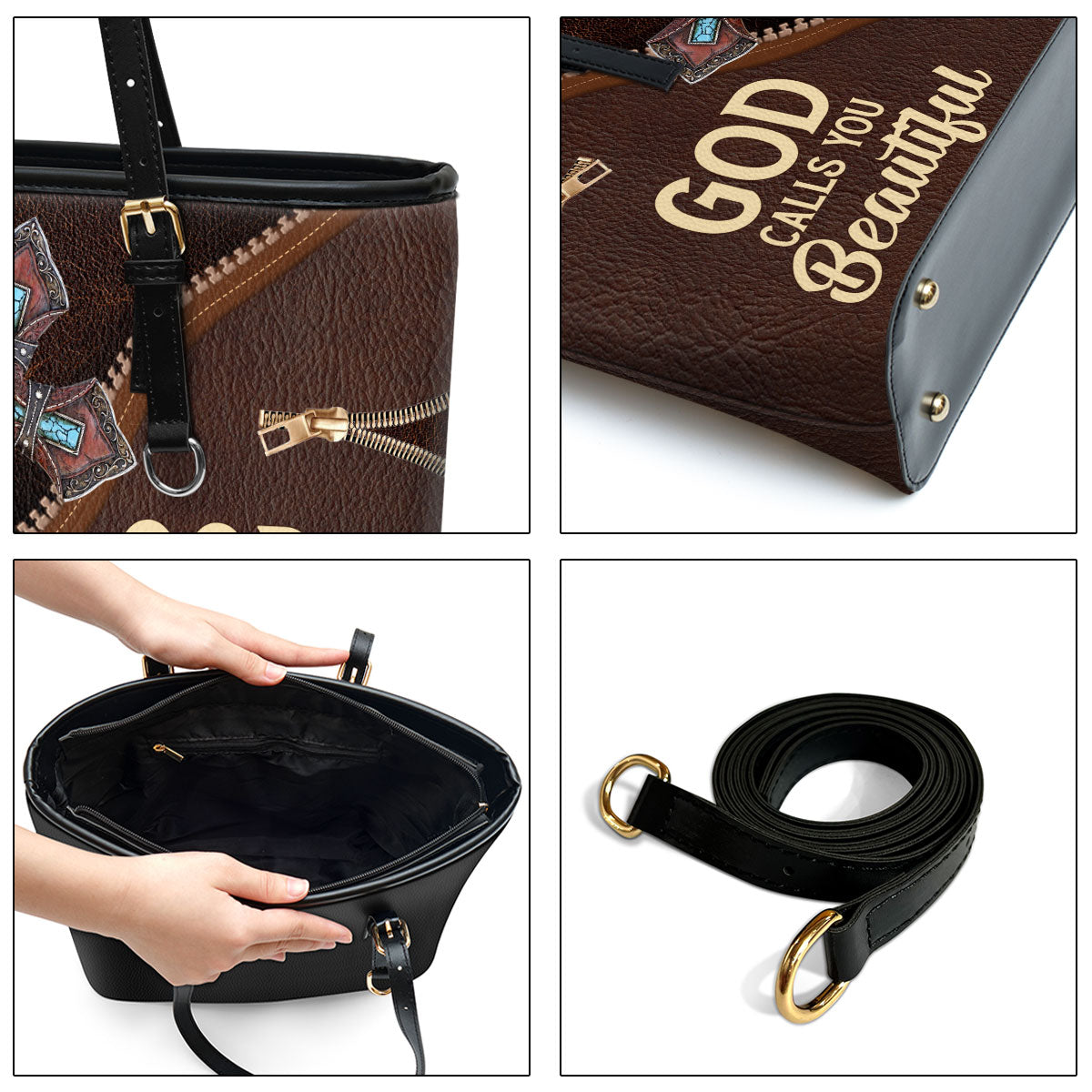 God Calls You Beautiful Lovely Personalized Large Leather Tote Bag - Christian Gifts For Women