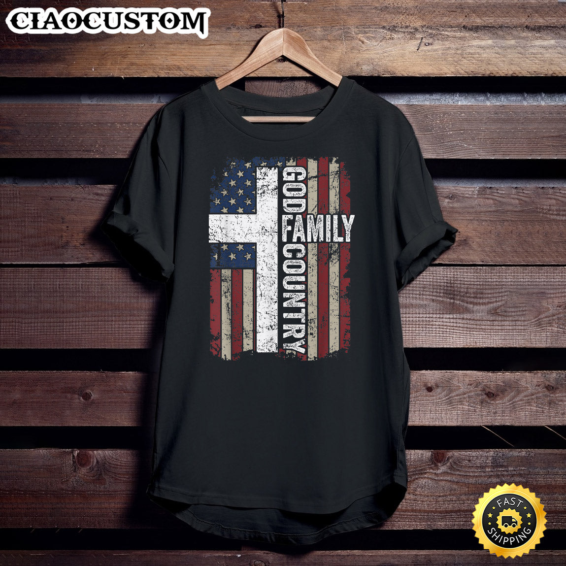 God Family Country - Patriotic Christian American Flag Cross T-Shirt - Christian Shirt