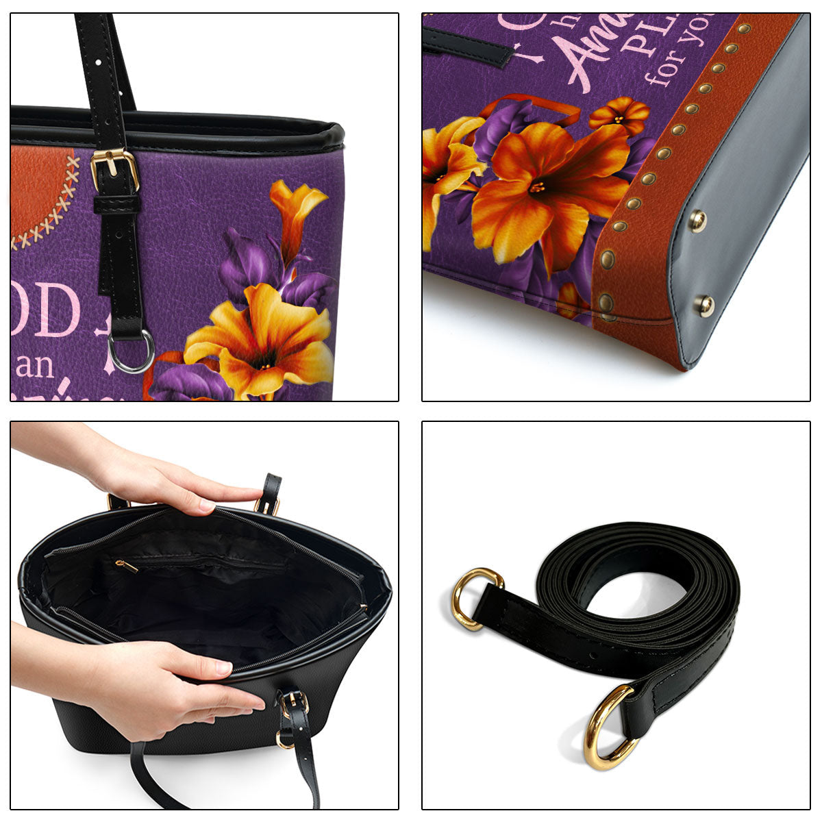 God Has An Amazing Plan For Your Life Large Leather Tote Bag Lily And Cross - Christ Gifts For Religious Women - Best Mother's Day Gifts