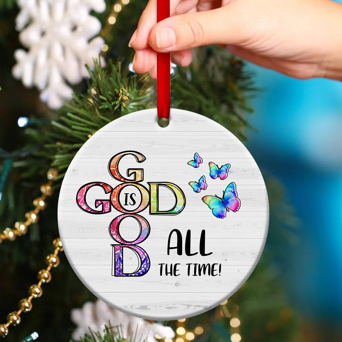 God Is Good All The Time - Butterfly Ceramic Circle Ornament - Ornaments Hanging Gift - Nativity Ornaments