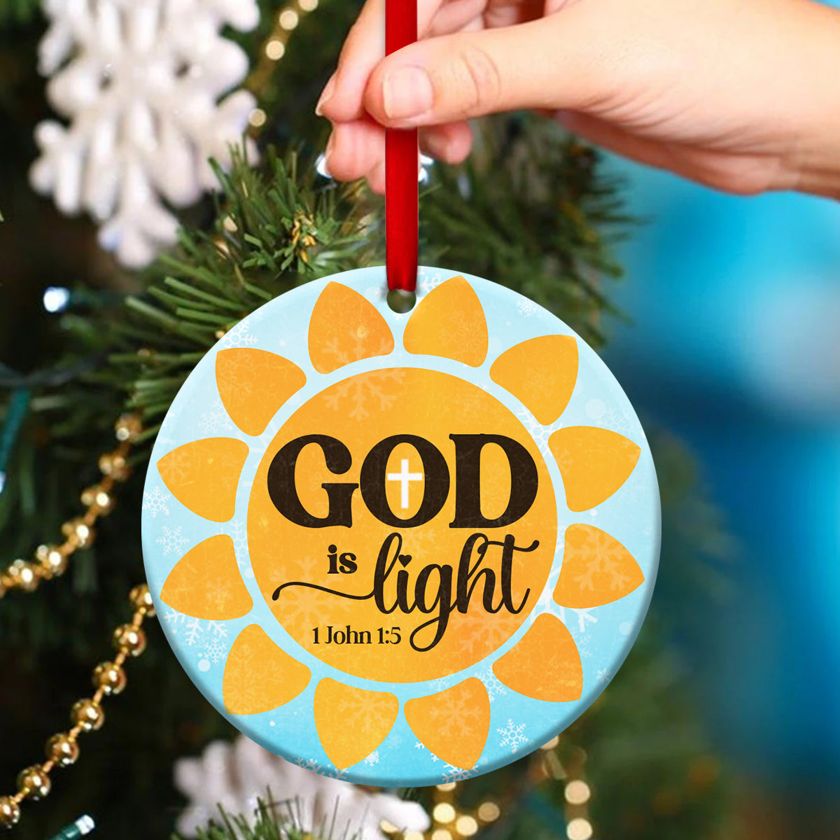 God Is Light - Sunflower Ceramic Circle Ornament - Christian Gift For Friends - Unique Gifts