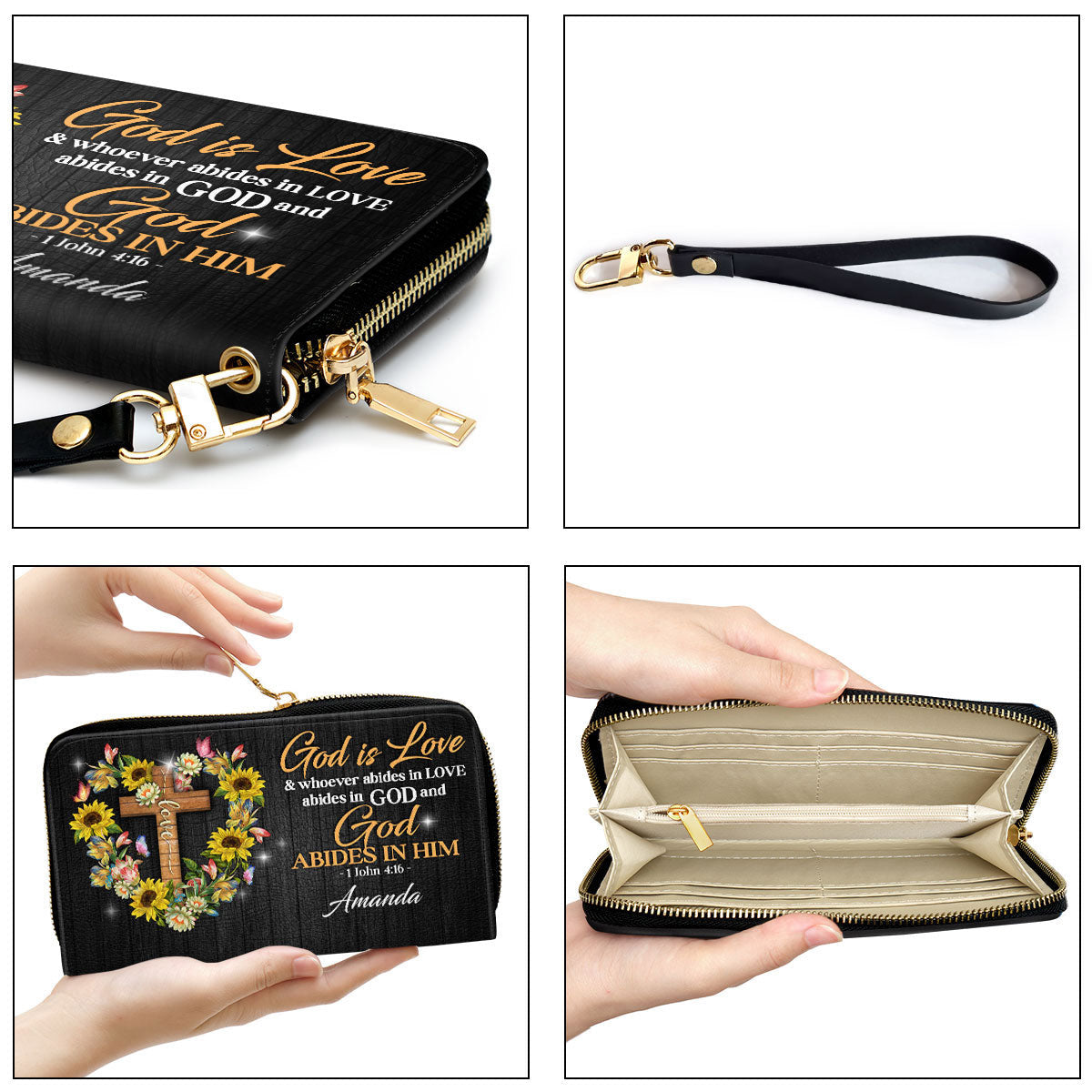 God Is Love Clutch Purse For Women - Personalized Name - Christian Gifts For Women